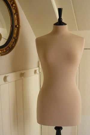 Full Size Vintage Style Corset Laced Display Mannequin Dressform - Biscuit