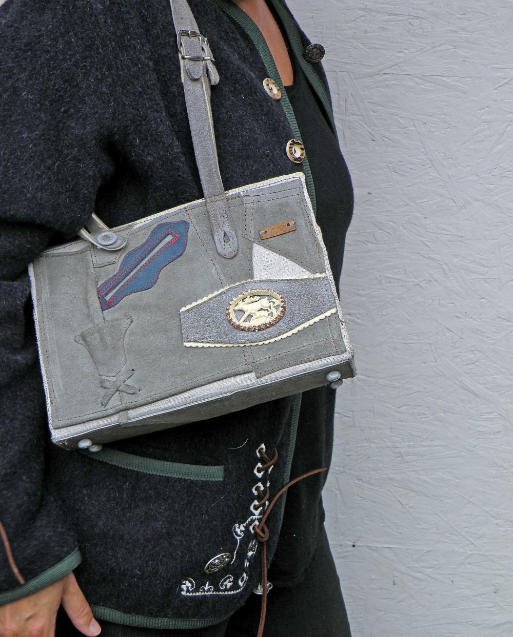 Unique Recycled Gray Leather Bag. Leather Shoulder Bag. Leather Handbag. Leather Purse. Women's Bag. Vintage German Boy's leather Lederhosen