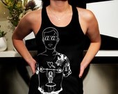 Wmns Fine Jersey Black Racerback Tank feat. Socha print in White