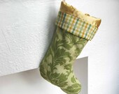 Jacobean Golden Green Christmas Stocking - Heirloom Holiday Decor - Ready to Ship