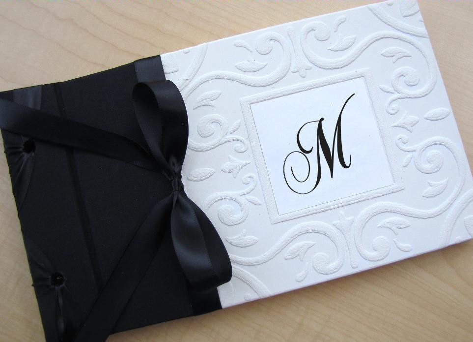 Monogram Guest Book Wedding Classic Black and Ivory Personalized, MADE TO ORDER 5.5 x 10