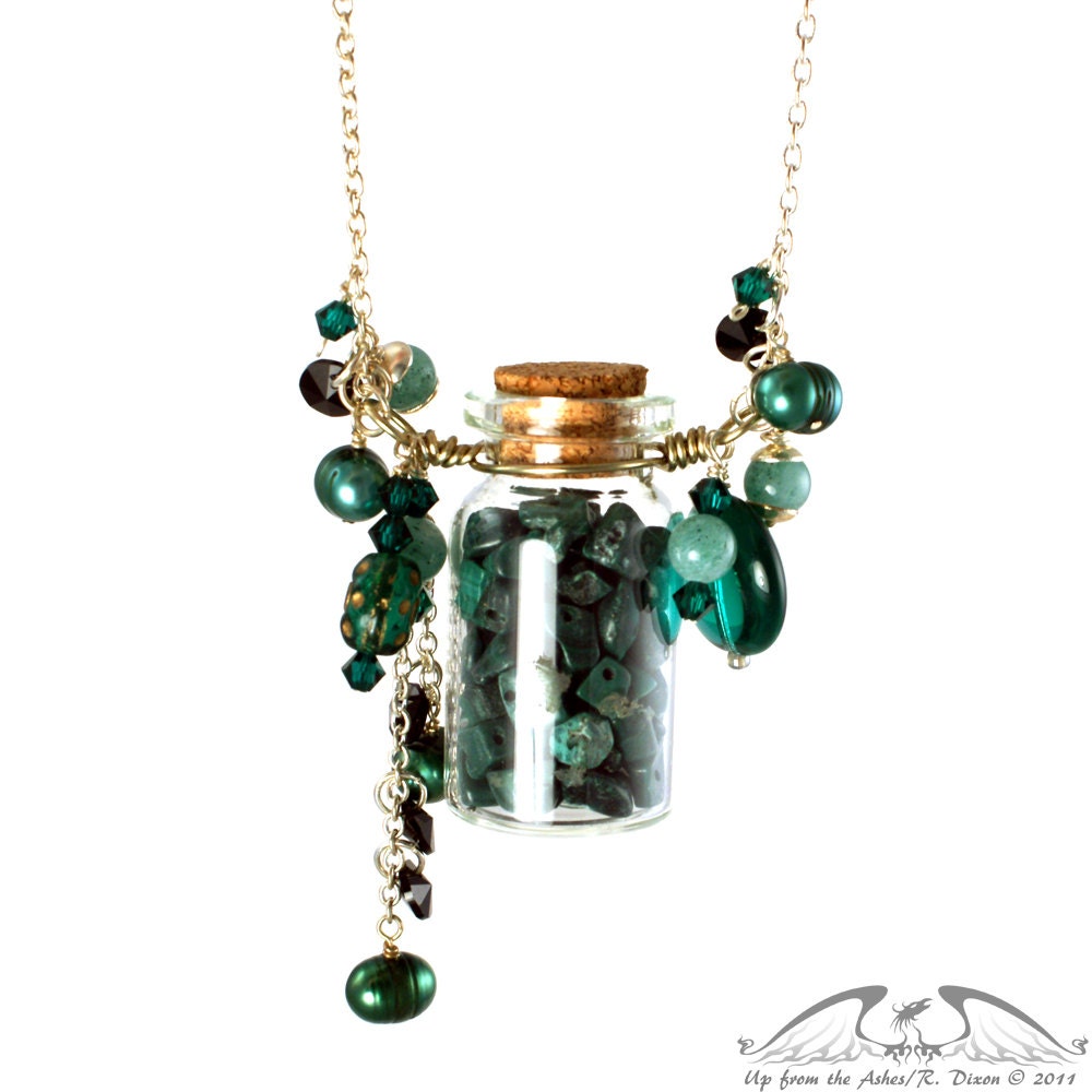 LIQUIDATION SALE Malachite Glass Bottle Vessel Necklace