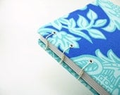 5 x 8 Amy Butler Fabric Covered Blank Journal Sketchbook Notebook Coptic Bound blue and teal