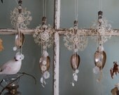 Spoonful of Snowflakes - Vintage Silver Spoon, Lace and Button Trinket Set of Two Spoon Ornaments