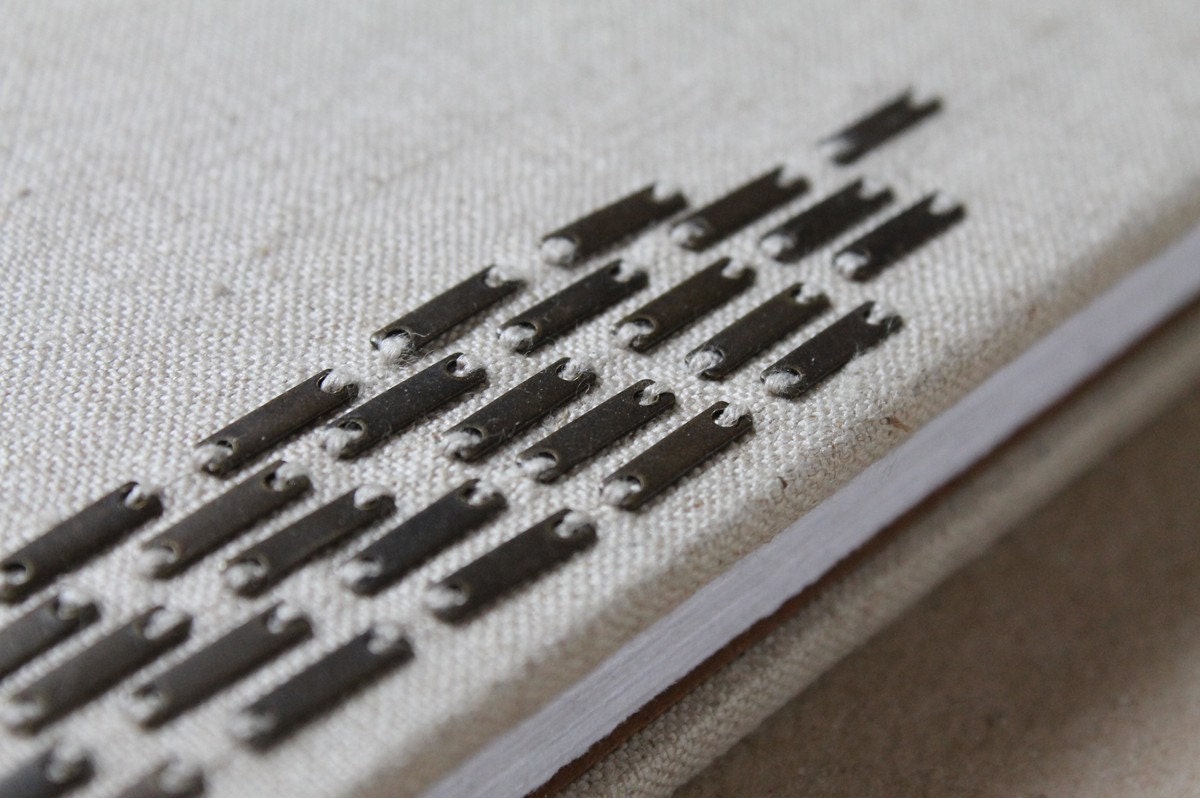 Small Notebook in Natural Linen with Antique Brass embellishments