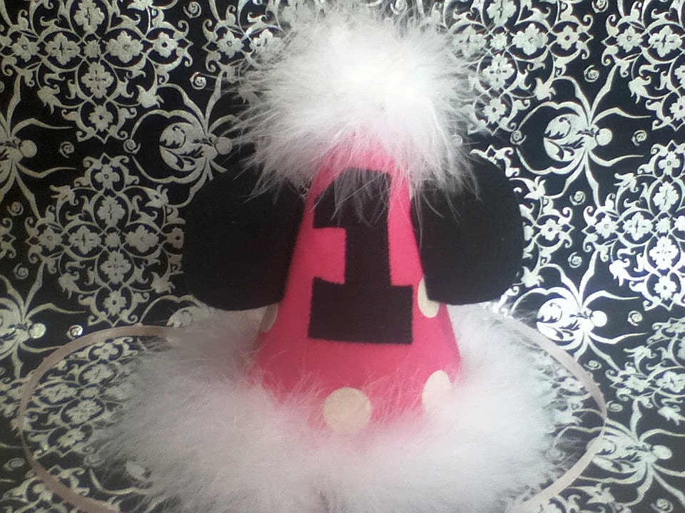 Minnie Birthday party hat with age - Minnie mickey party hat - polka dots - Mickey ears- 1st birthday Il_570xn