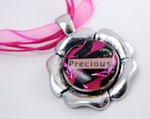 Precious Flower Black and Pink  Resin Necklace