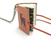 Blank  Peach  Leather Book Necklace/Jewelery/Mini Diary with Deer