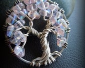 Pink Cherry Blossom Beaded Tree of Life Necklace-Sterling Silver
