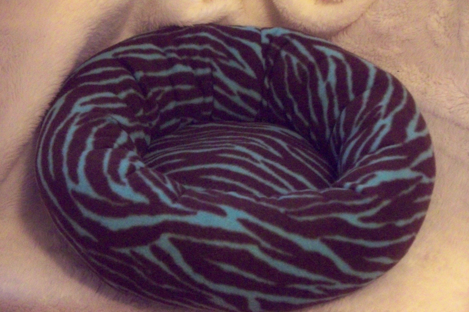 Zebra in Teal  - Cat or Small Dog Bed