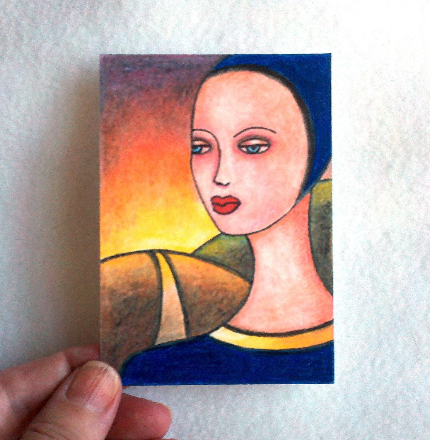 Medieval Woman ACEO ATC Girl Art Print, Giclee Art Print, Artist Trading Card, Watercolor Illustration, Small Painting, Sunrise Sunset Art