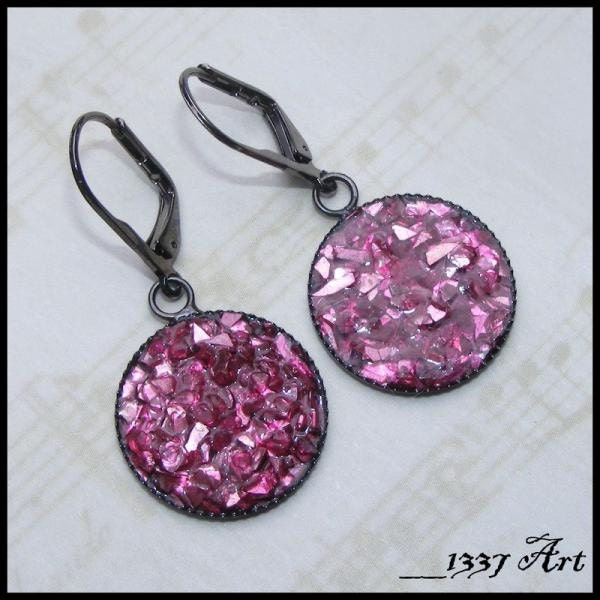 Pink Glitter Earrings, Vintage Glass Shards, Hypoallergenic and Nickel Free Jewelry, Valentine's Day Gift Idea