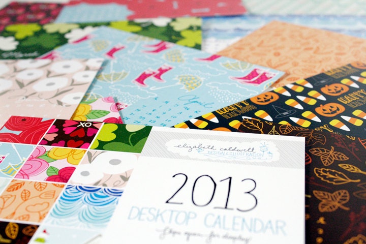 2013 Patterns Desktop Calendar Refill Only Floral Doodles Illustration - CLEARANCE 60 Percent off