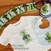 Boys First Birthday Party Hat - Dapper blue and white stripes with green and navy blue accents - Free personalization