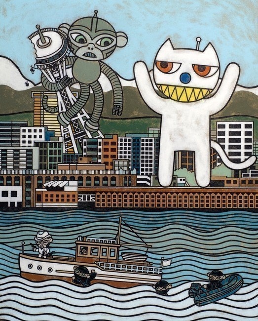 Monkey vs. Cat Art Print