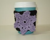 Cup Cozy for Take-Out Cup, Plain Black with Purple Flower - Buy 2 Get 1 Free