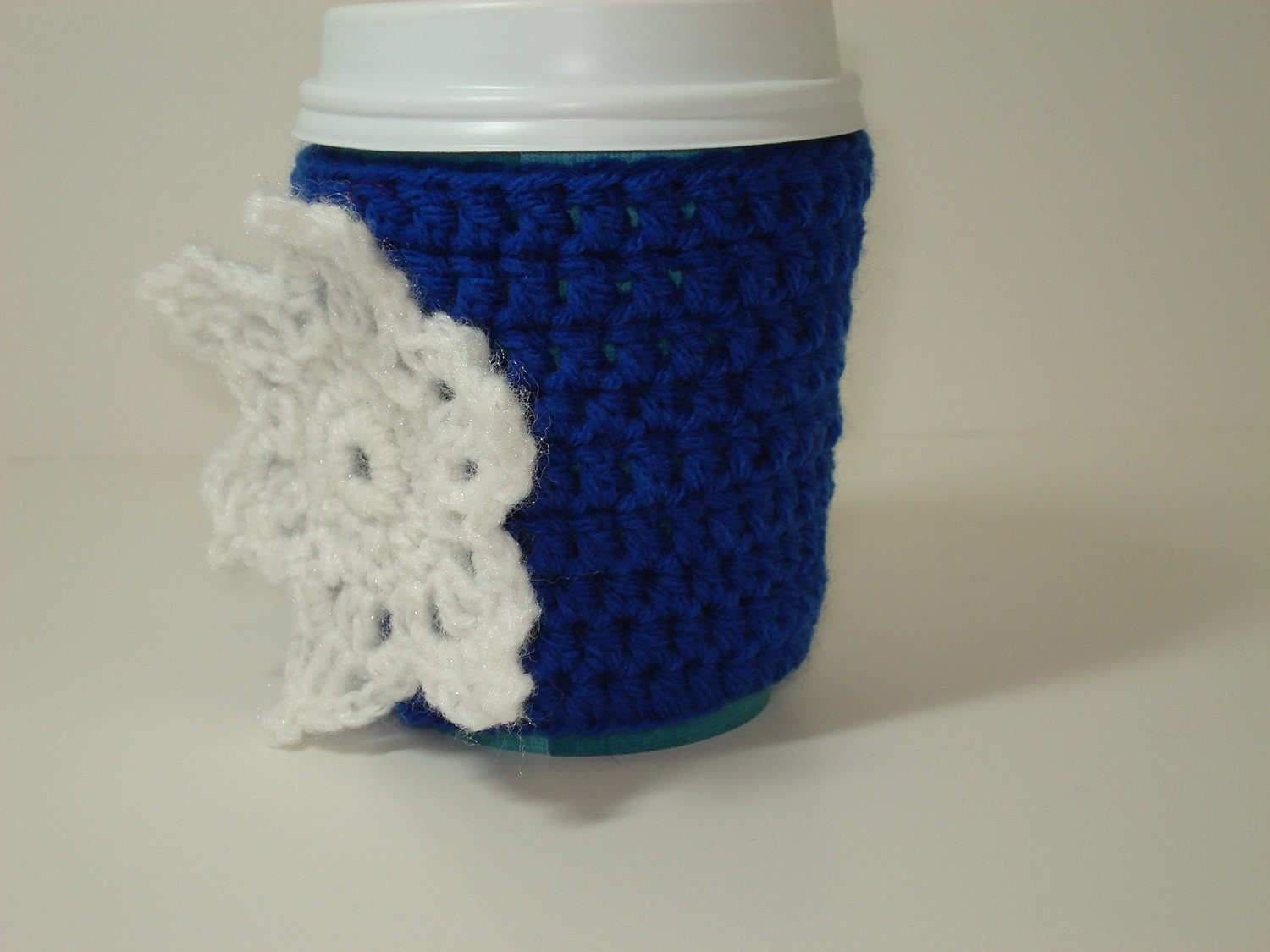 Cup Cozy for Take-Out Cup, Royal Blue with White Flower - Buy 2 Get 1 Free