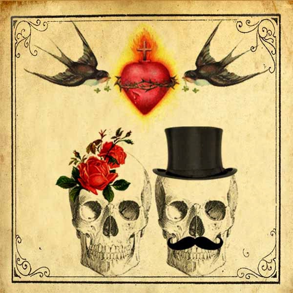 DIY Printable Save The Date Cards - Digital Download - Sacred Heart Skull Day of The Dead Vintage Wedding - Personalized - Roses Sparrows