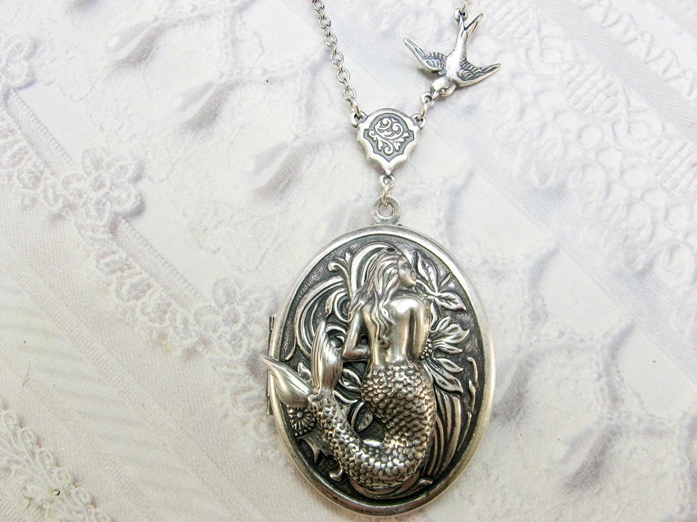 Silver Locket Necklace - The ORIGINAL MERMAID LOCKET - Jewelry by BirdzNbeez - Wedding Birthday Bridesmaids Gift