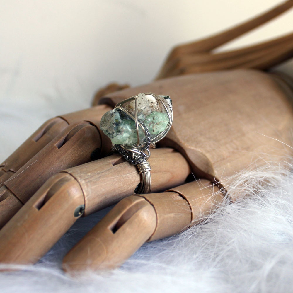 Jade Green Rock and Sterling Silver Ring that Rocks size 6.5
