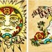 Mexican Folk Art Prints Sun Moon Loteria El SOL & LA LUNA 5 x 7