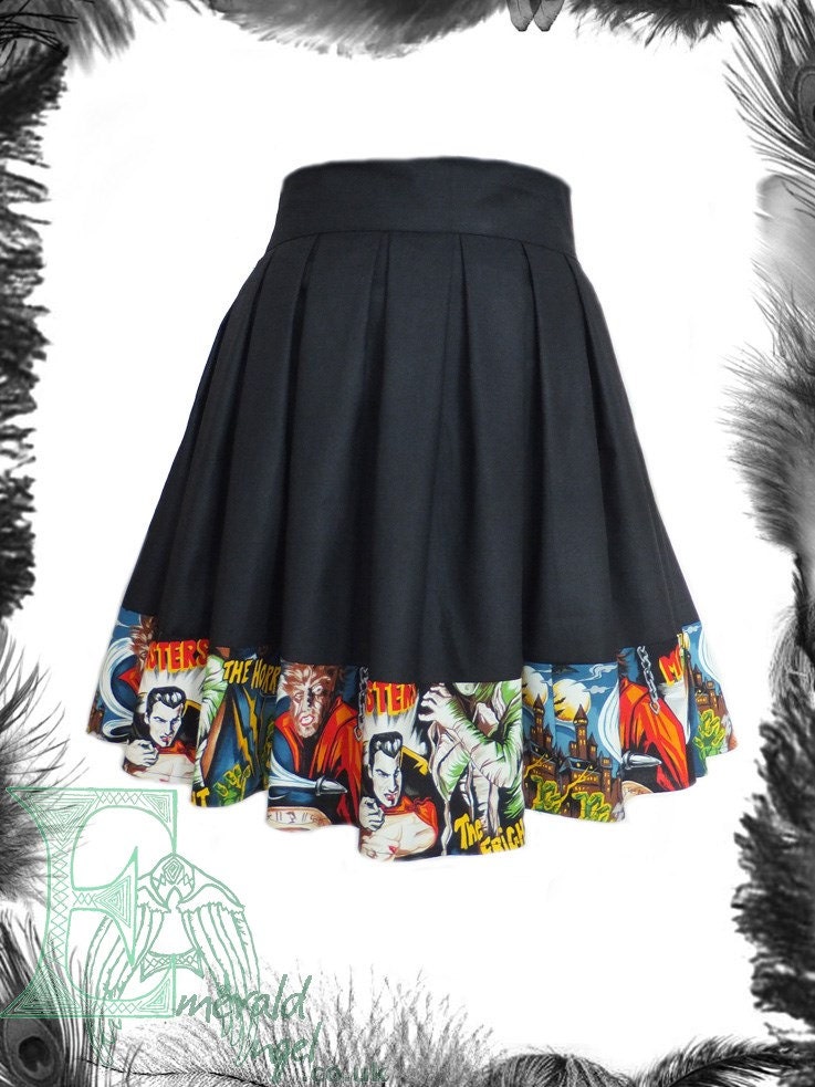 Movie Monsters Box Pleat Skater Skirt, Any Size.