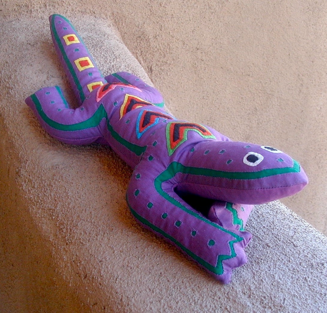 Purple Mola Lizard - Stuffed Animal - Exceptional Kuna Indian Reverse Applique