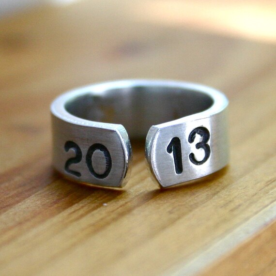 Custom name ring with school year - hand stamped ring - class ring
