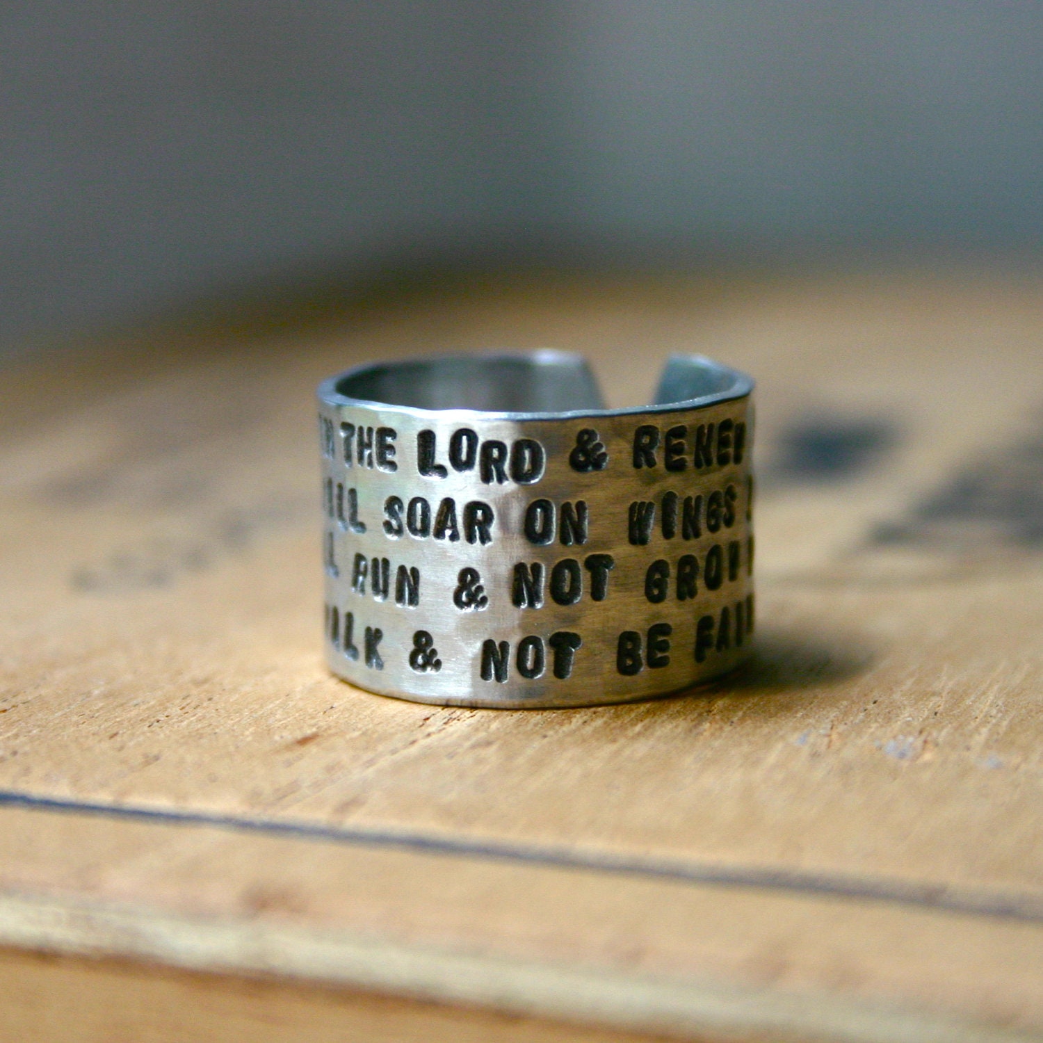 I will trust in the Lord - Wide Silver hand stamped bible verse ring