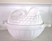 Vintage Large Hen Dish - White Ceramic