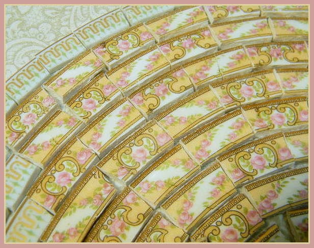 Mosaic Tiles - RaRE OLD PiNK RoSeS and GoLD - Broken China Plate Tiles