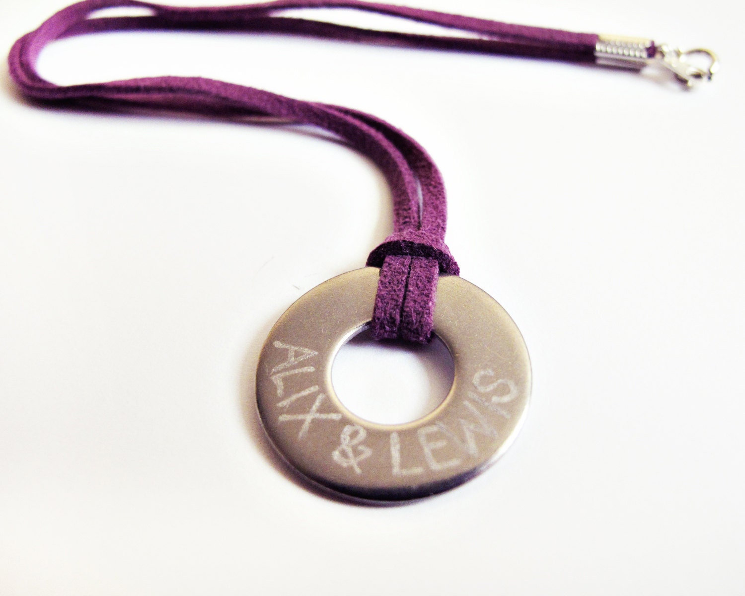 Personalized Engraved Leather Necklace in Silver - Choose Your Color