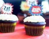 Super hero comic book cupcake toppers or stickers, editable pdf, printable, instant download