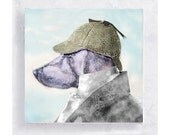 Weimaraner with Deerstalker Hat on 5x5 Canvas Print Block  - Jake P. I. -  Animal Portrait -  Home Decor - Wall Art