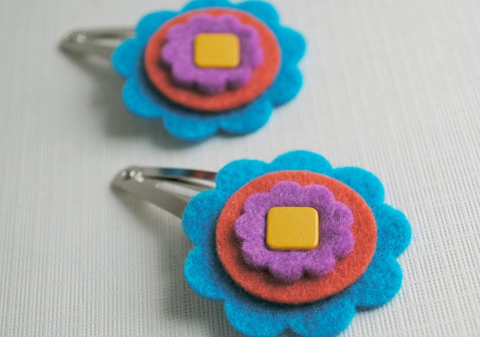 Turquoise, Salmon and Purple Barrettes