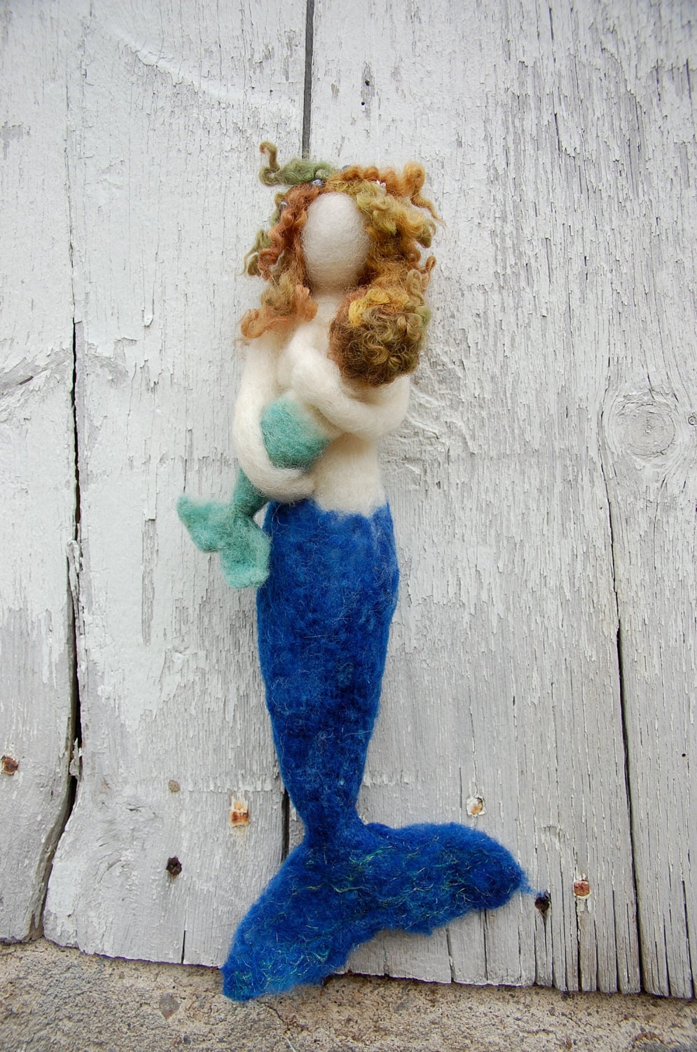 Mother and Baby breastfeeding Mermaid wool doll