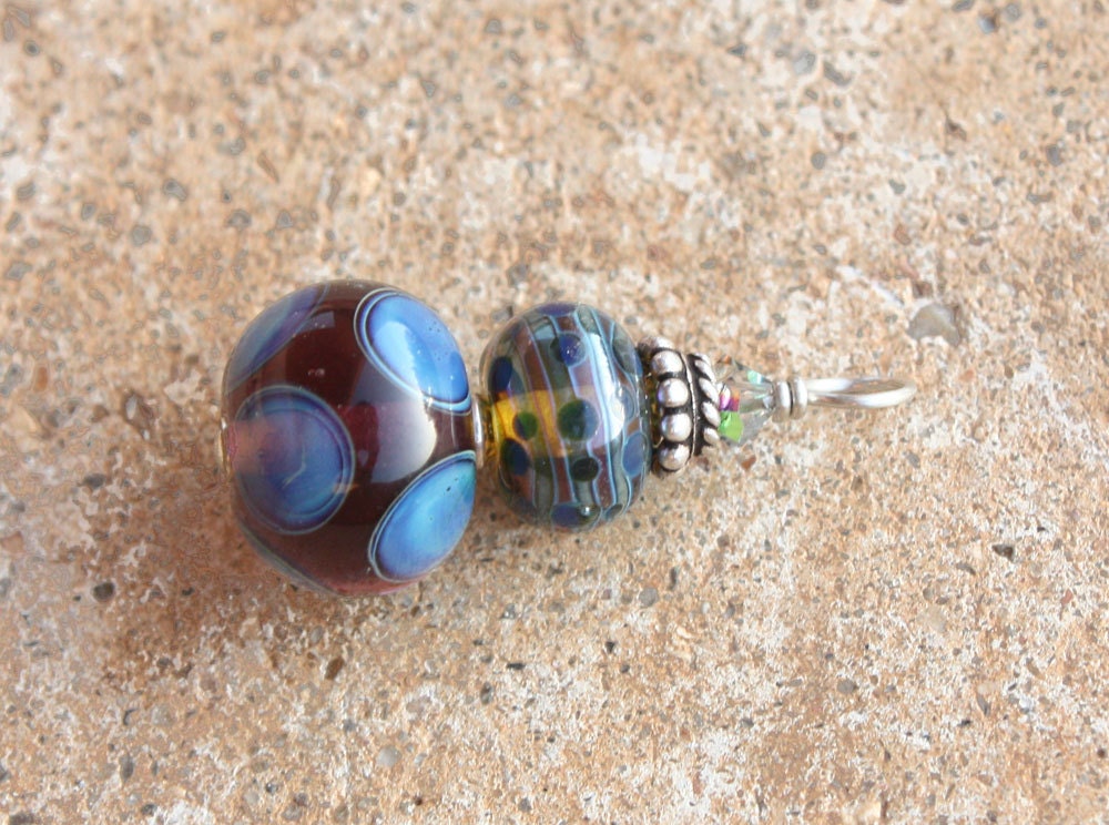 Purple with Bright Blue Spots Handmade Lampwork Pendant