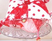 Pincushion Red and White Patchwork Pincushion with Tassels and Button