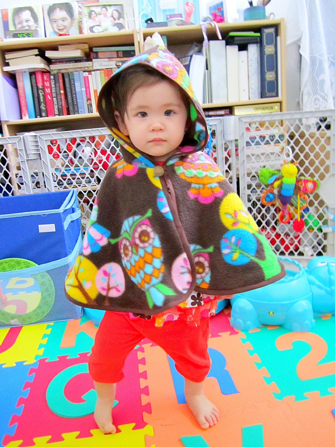 Fleece Baby Hoodie Cape - Owl