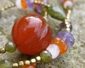 Vintage Himalayan Carved Carnelian Round Necklace with Amethyst, Tribal Brass, Vessonite