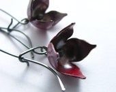 Red Bell Flower Copper Earrings - Metalsmith Jewelry -  Sterling Silver And Copper Mixed Metal Contemporary Jewelry - Dangle Earrings