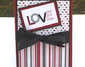 Love, Romance, Valentine's Day, Anniversary, Wedding Card, Red and Black with Hearts and Stripes