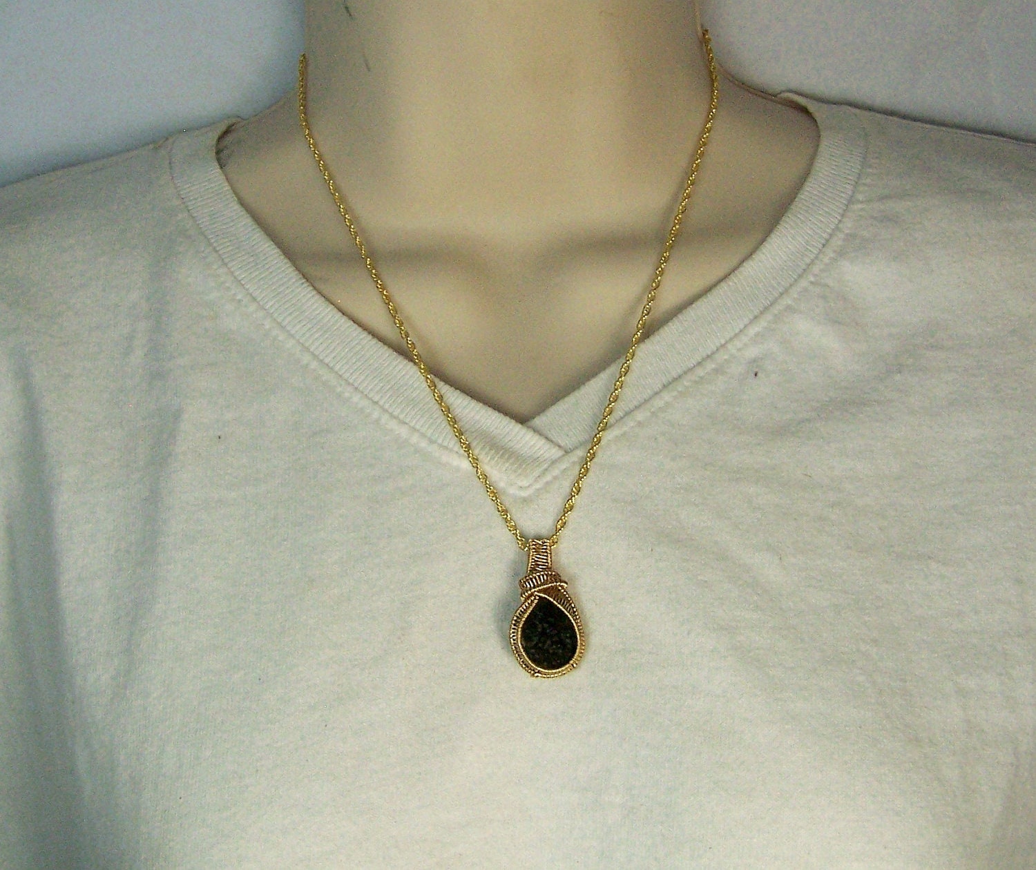 Moldavite necklace pendant - 14 Karat Gold fill wire wrap - single stone - crystal gem mineral wire wrapped - mandalarain