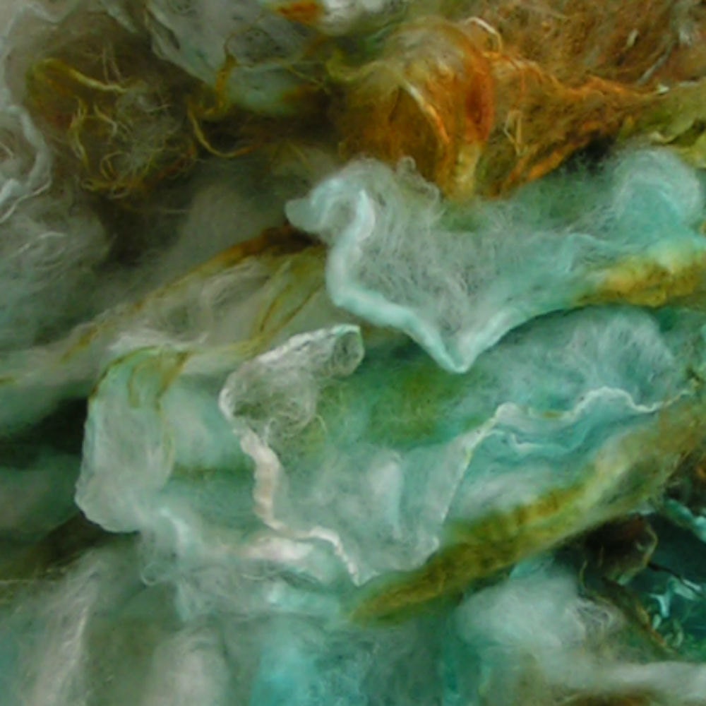 Mawata Silk Hankies RAW TURQUOISE Hand Painted Knitpack 42 grams Knit Mittens Spin Quilt Craft Felt Fusion