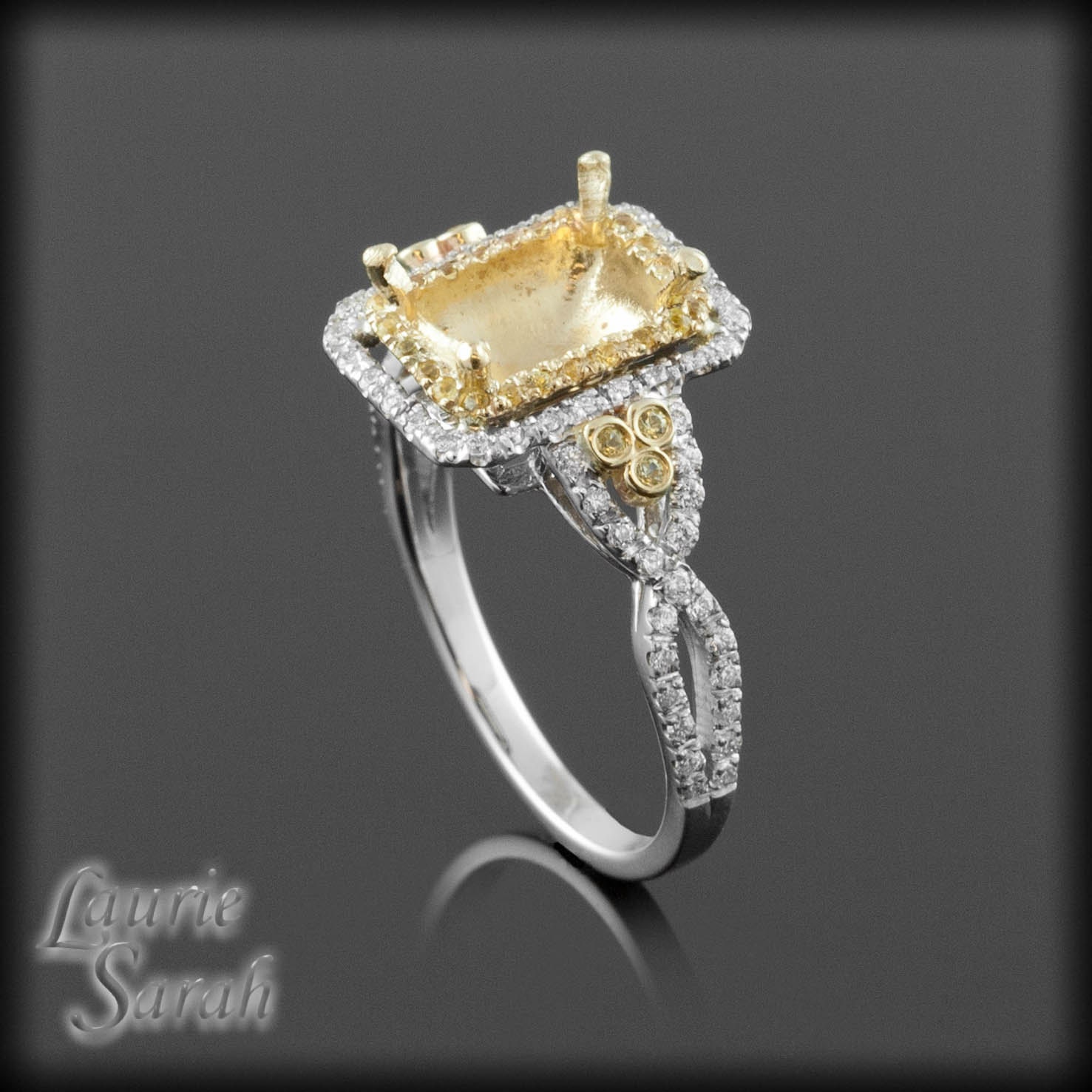 Yellow Sapphire and Diamond Ring Semi-Mount for an Asscher, Cushion, Emerald, Radiant, Rectangular, or Princess Cut Gemstone - LS273