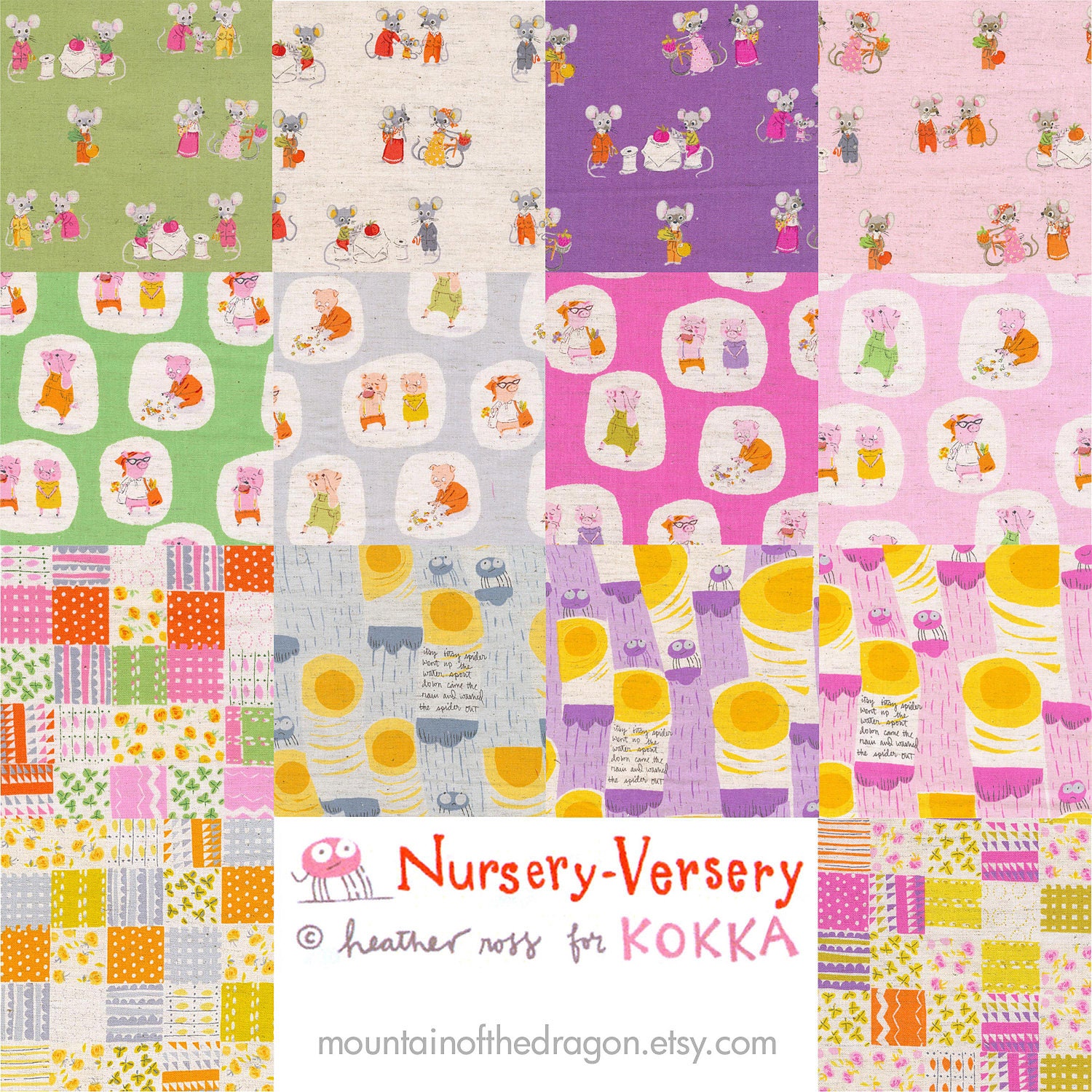Heather Ross Fabric - Nursery Versery Complete Collection - 14 Fat Quarters