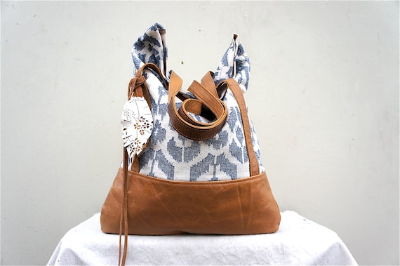 FOR JuNe/ Luella in IKAT Denim and Camel Brown Leather Accents