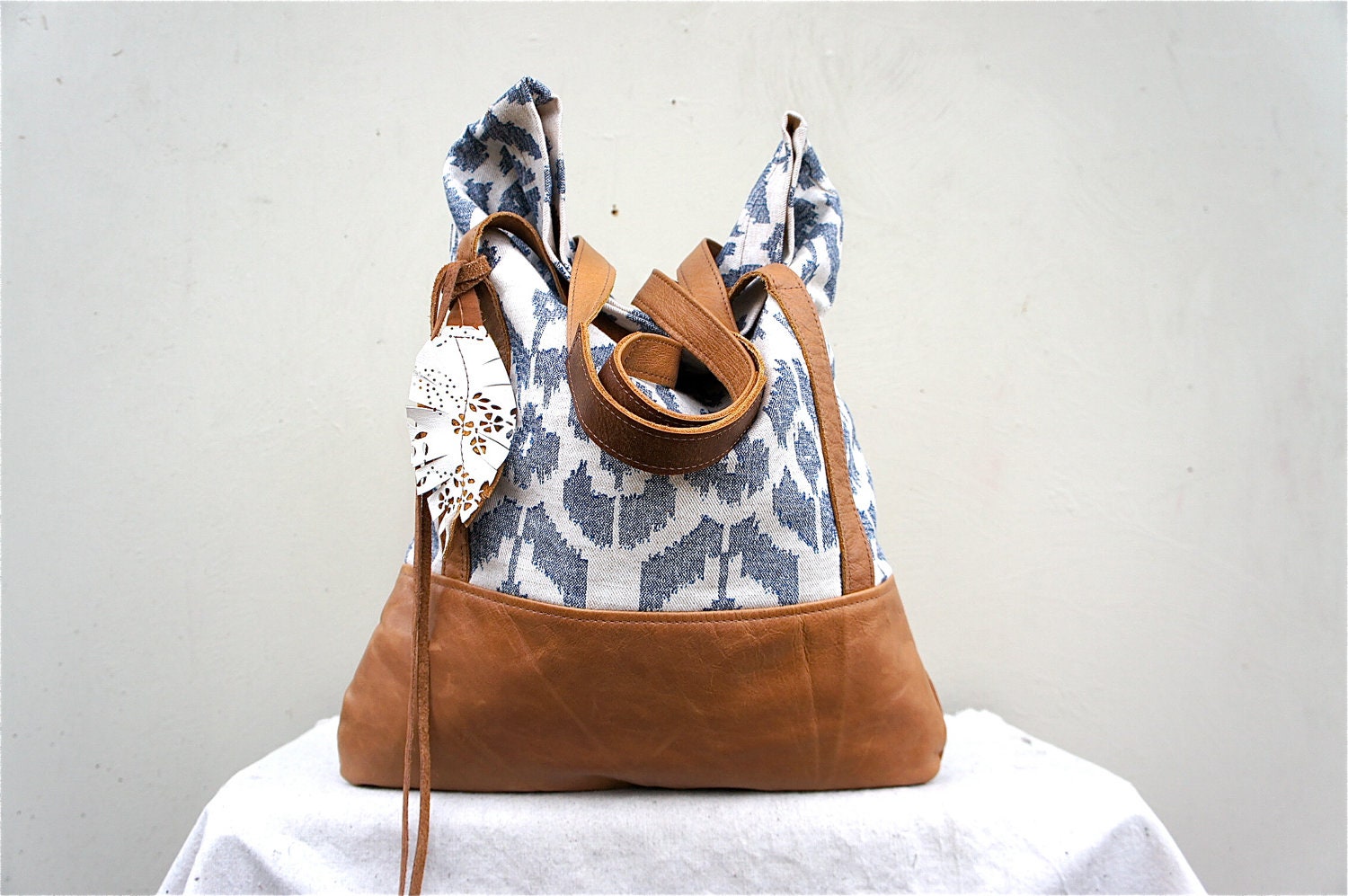 FOR JuNe/ Luella in IKAT Denim and Camel Brown Leather Accents