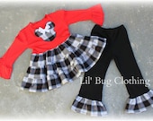 Custom Boutique Holiday Plaid Tiered Minnie Top and Pant Otufit
