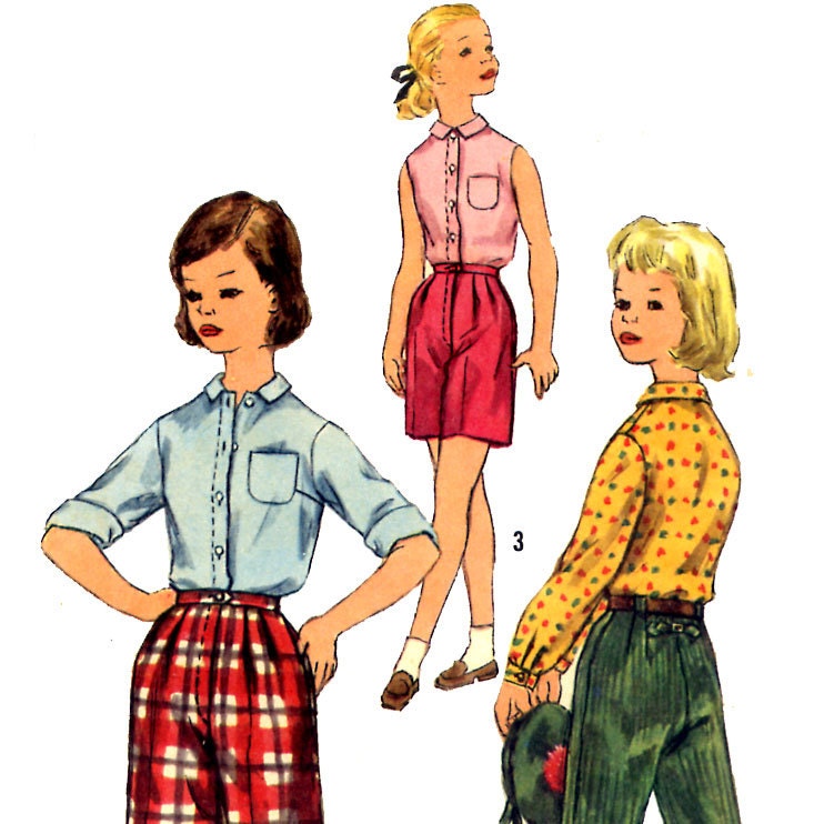 Vintage 50s Girls Casual Pants,Shorts, and Blouse- Size 10 Waist 24 Simplicity 2159